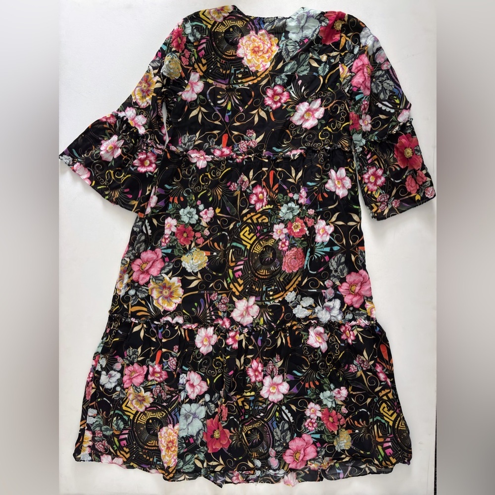 Johnny Was Naomi Peace Ruffle Tiered Dress Black Floral X-Small bohemian modest - Picture 9 of 9